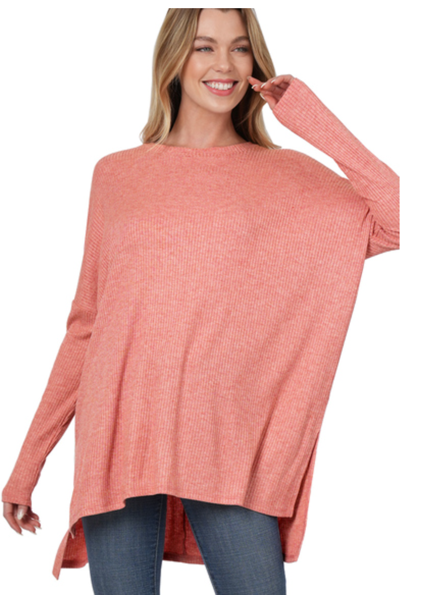 Heather Ribbed Long Sleeve in Ash Rose