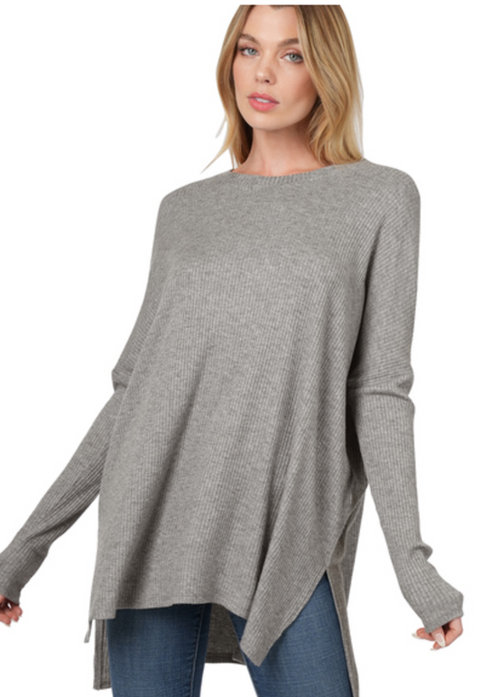 Heather Ribbed Long Sleeve in Charcoal