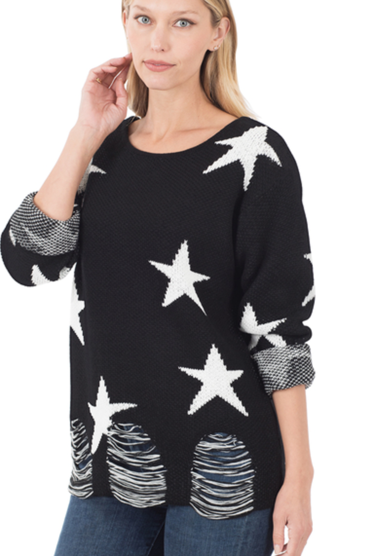 Distressed Star Sweater