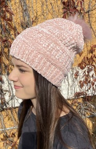 Baby Pink Chenille Hat with Pom