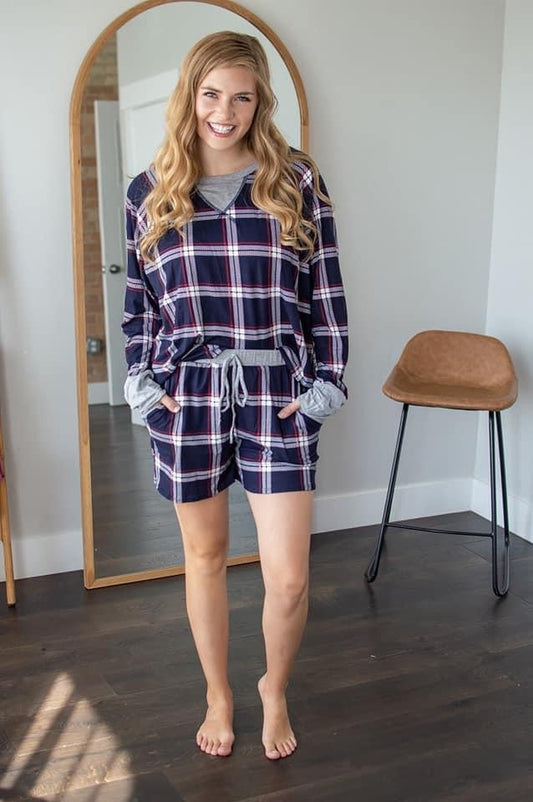 Navy Plaid Boxer Lounge Set