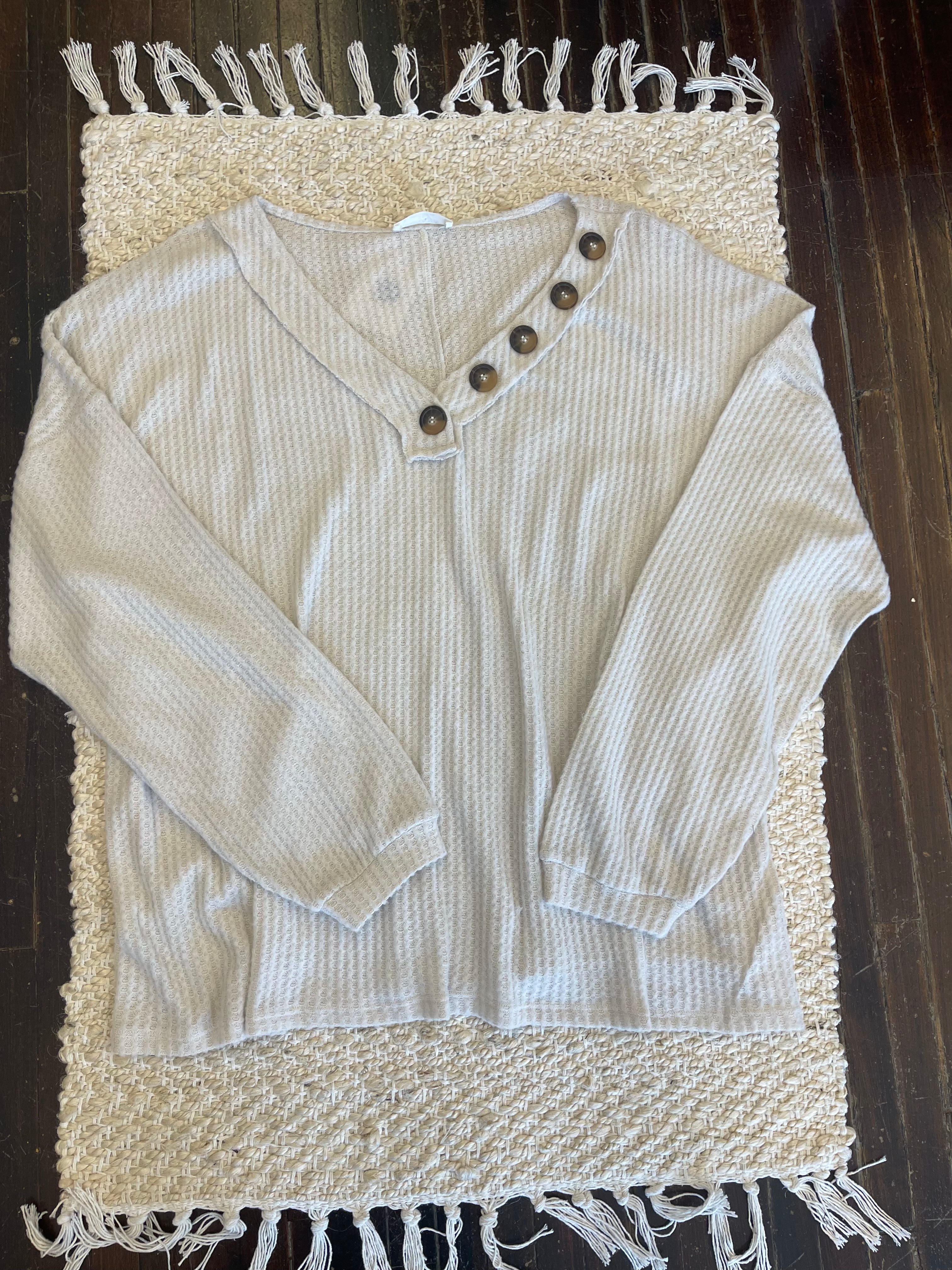 Waffle Knit Long Sleeve with Button Details