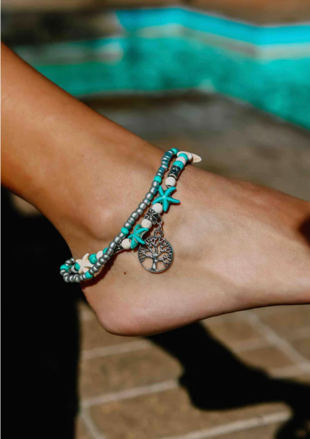 Ocean Breeze Beeded Turquoise Anklets