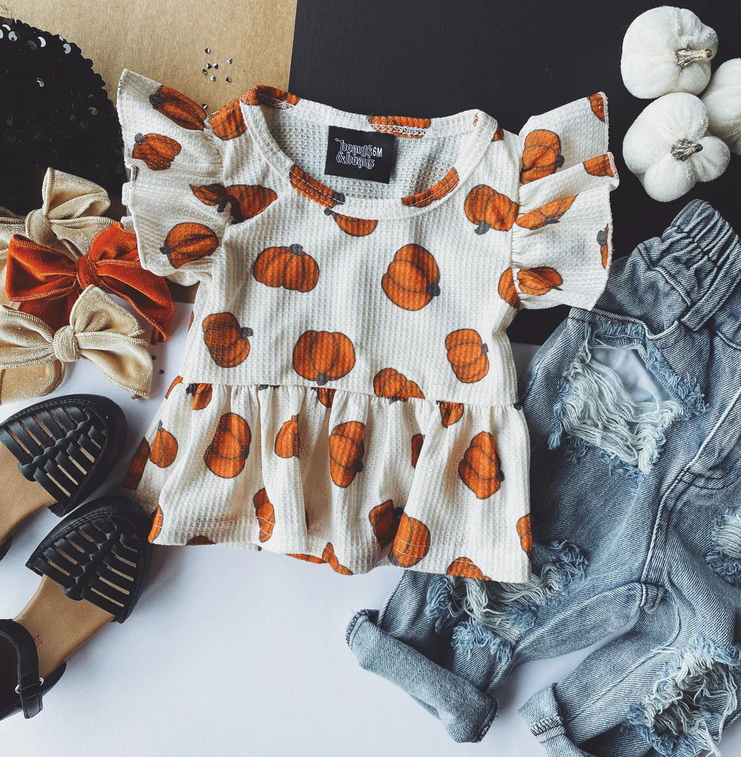 Waffle Pumpkin Peplum Top