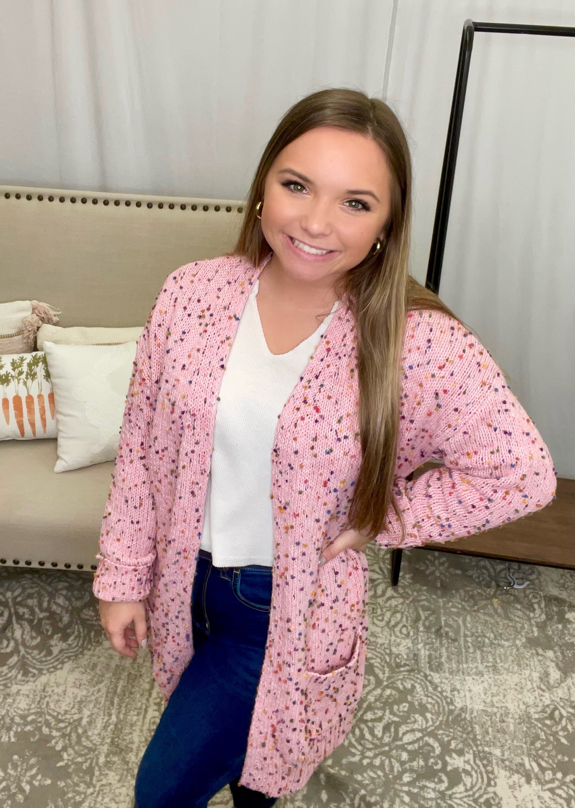 Think Spring Pink Confetti Cardigan
