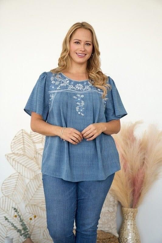 Denim Embroidered Blouse