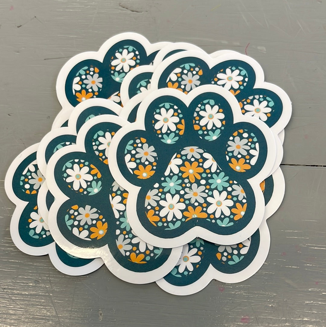 Teal Floral Paw Print