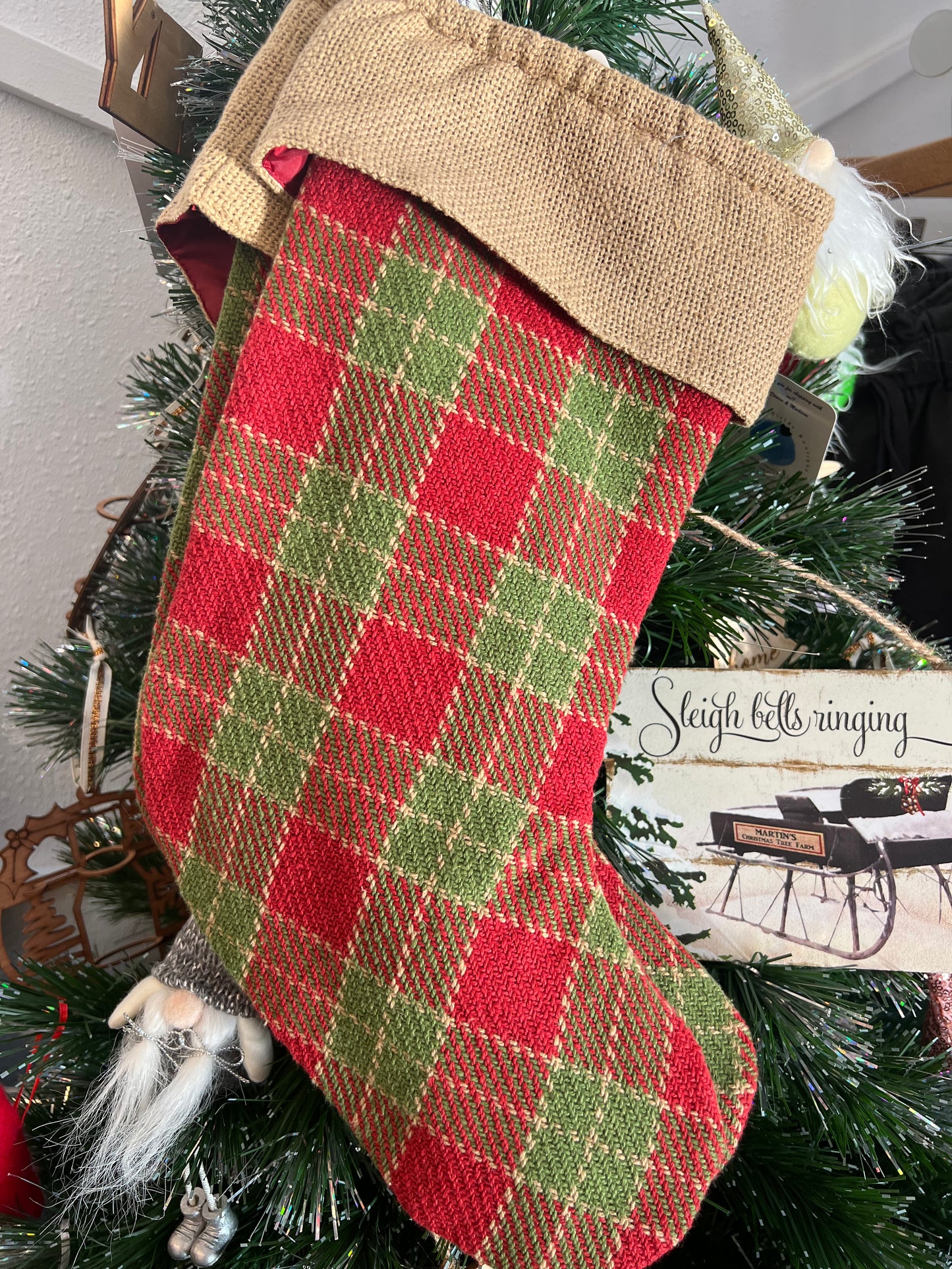 Green and Red Checkered Stocking