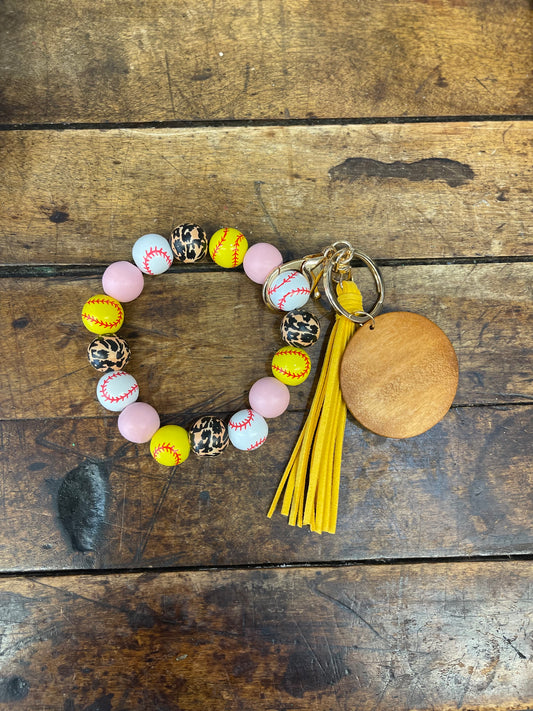 Sports Wooden Key Chain Softball & Baseball