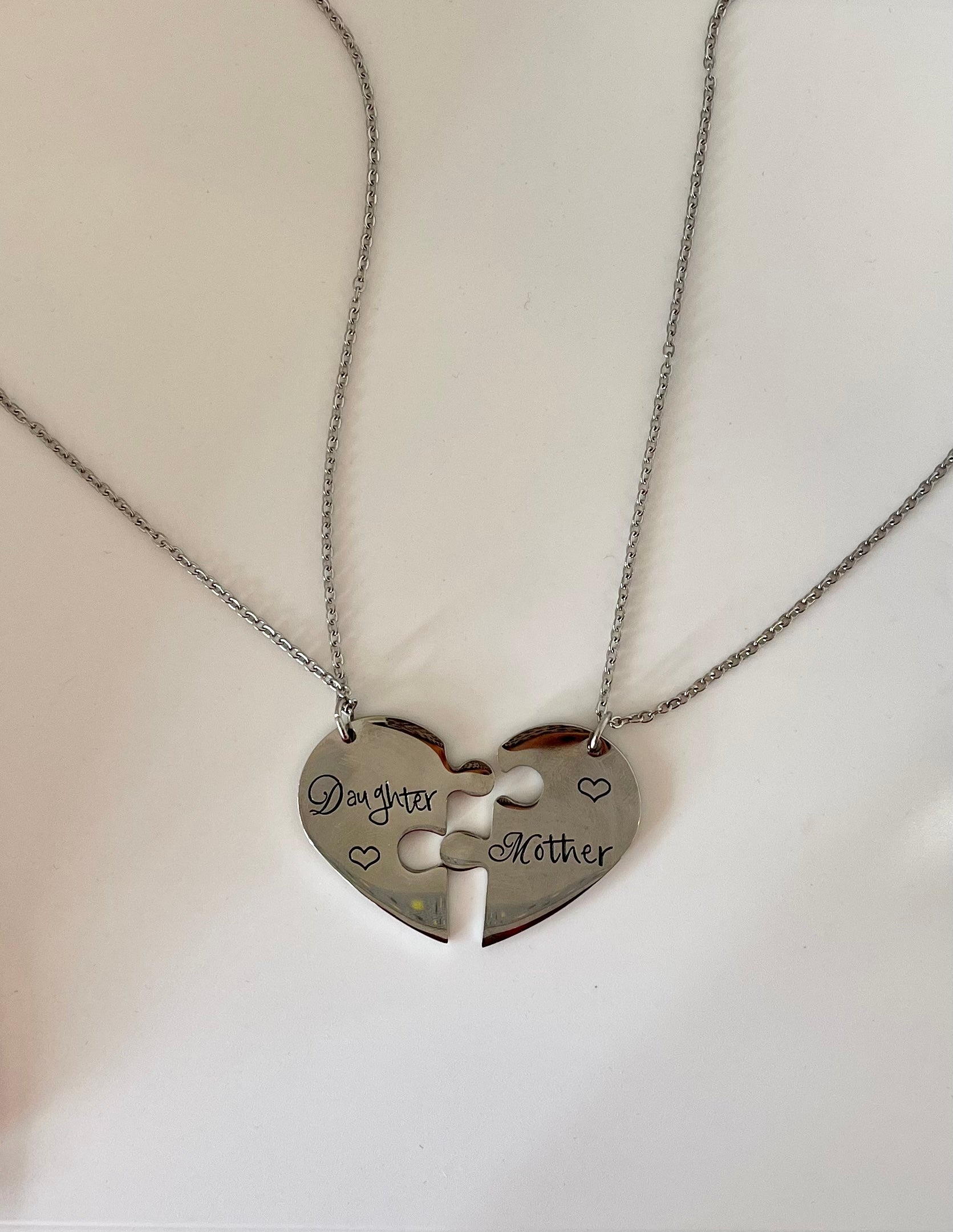 Mother Daughter Puzzle Piece Heart Necklace