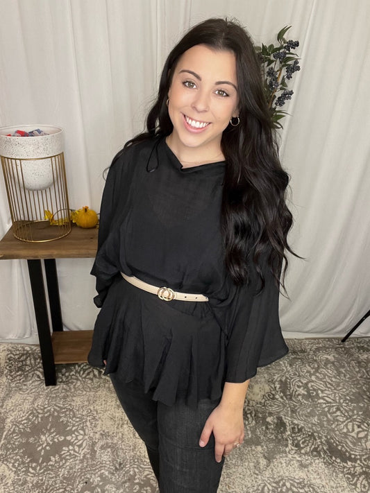 Black Flutter Sleeve Top