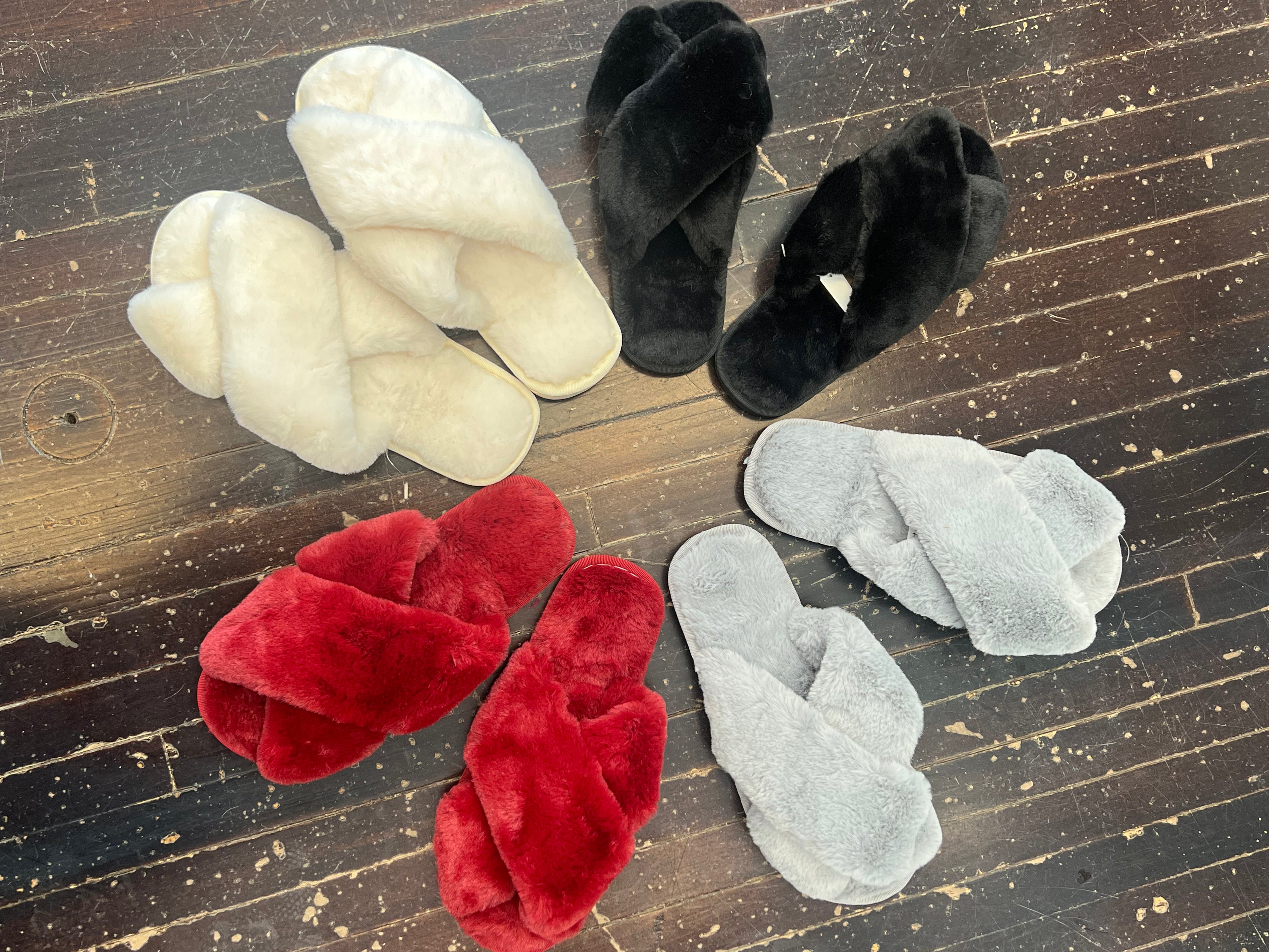 Fuzzy Cross Band Slippers