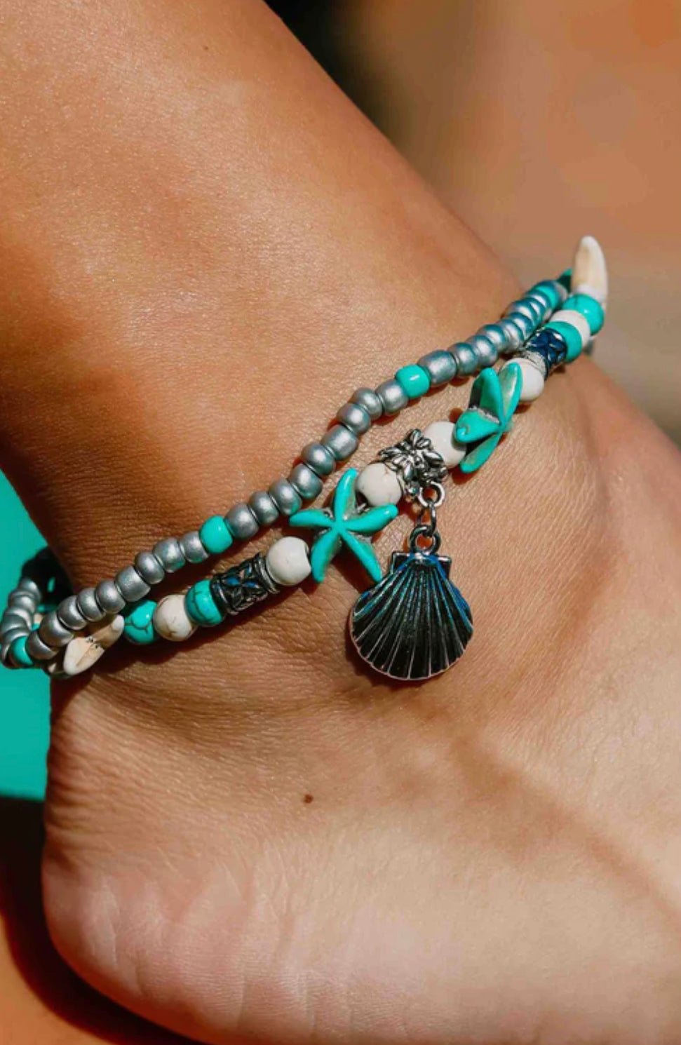 Ocean Breeze Beeded Turquoise Anklets